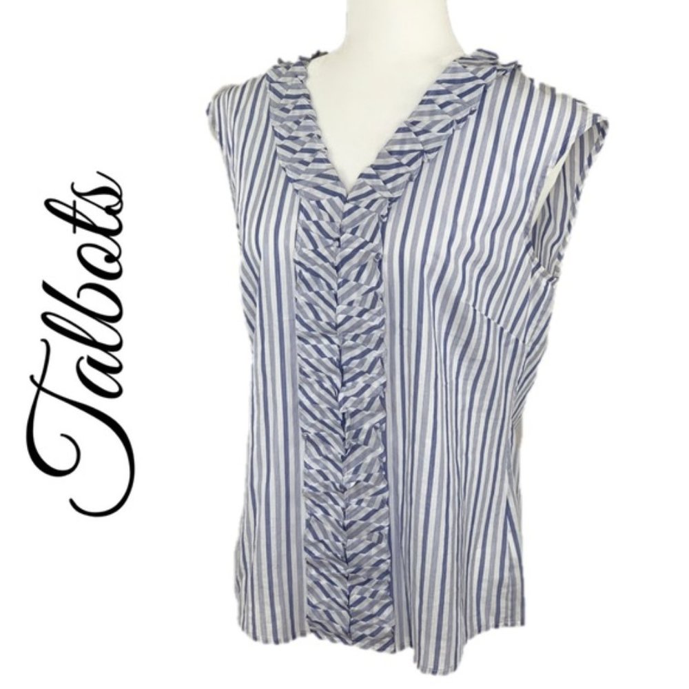 TALBOTS RUFFLE STRIPED COTTON SLEEVELESS TOP